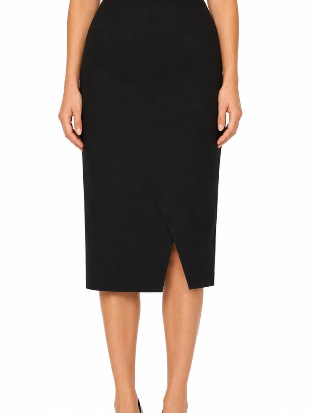 Banana Republic Size 4 Black Midi Pencil Skirt Diagonal Front Slit Minimalist